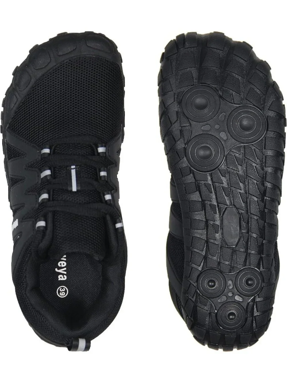 Weweya Men's Black Rubber Minimalist Barefoot Wide Toe Lace Up Athletic Shoes